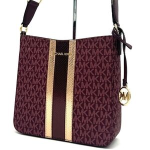 Michael Kors Jet Set Travel Small Signature Logo Messenger Bag Ox Blood Multi